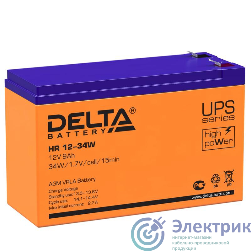 Аккумулятор UPS 12В 9А.ч Delta HR 12-34 W