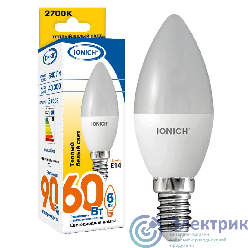 Лампа светодиодная ILED-SMD2835-C37-8-720-220-2.7-E14 (1299) IONICH 1534