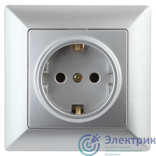 Б0053651 | Розетка 1-м СП Solo 4-202-03 16А 250В IP20 2P+E Schuko с заземл. алюм. Intro