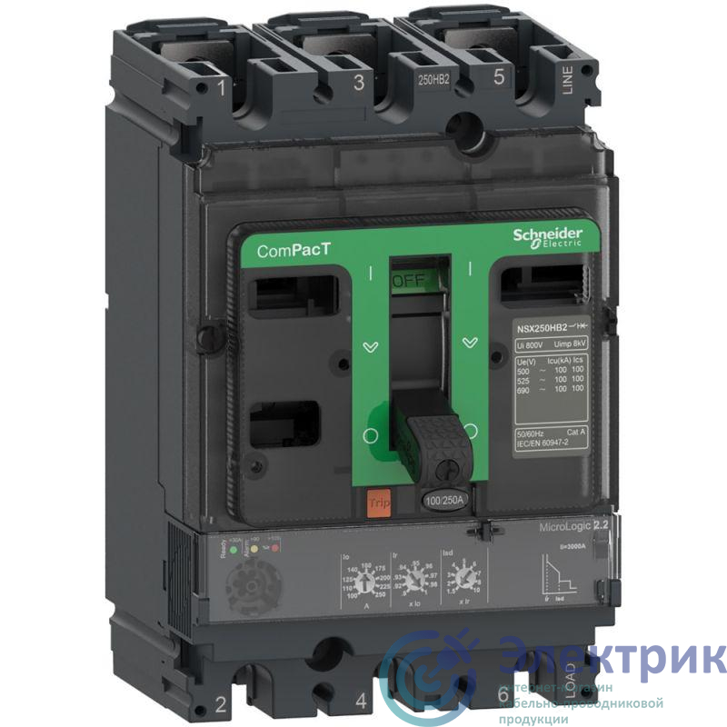 Выключатель автоматический NSX250B 25кА AC 3П 250А MLOGIC 2.2 SchE C25B32D250