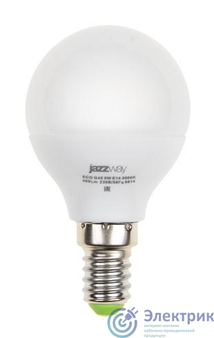 Лампа светодиодная PLED-ECO 5Вт G45 шар матовая 4000К нейтр. бел. E14 400лм 230В 50Гц JazzWay 1036926A