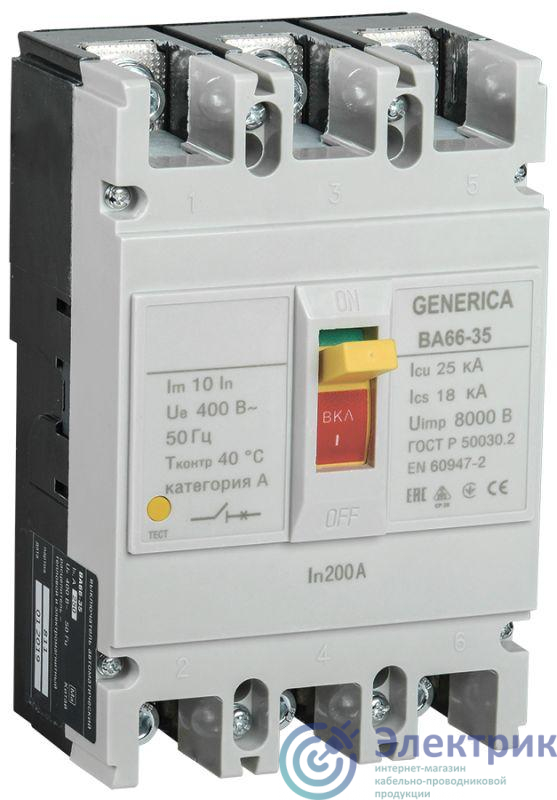 Выключатель автоматический 3п 200А 25кА ВА66-35 GENERICA SAV30-3-0200-G