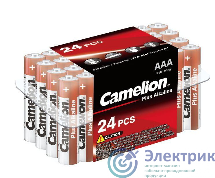 Элемент питания алкалиновый AAA/LR03 1.5В Plus Alkaline LR03-PB24 (уп.24шт) Camelion 7615