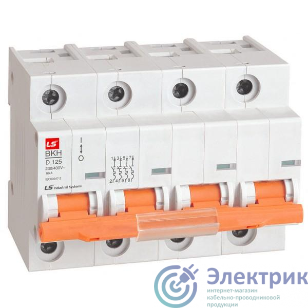 061403878B | Выключатель автоматический модульный 4п D 100А 10кА BKH LS Electric