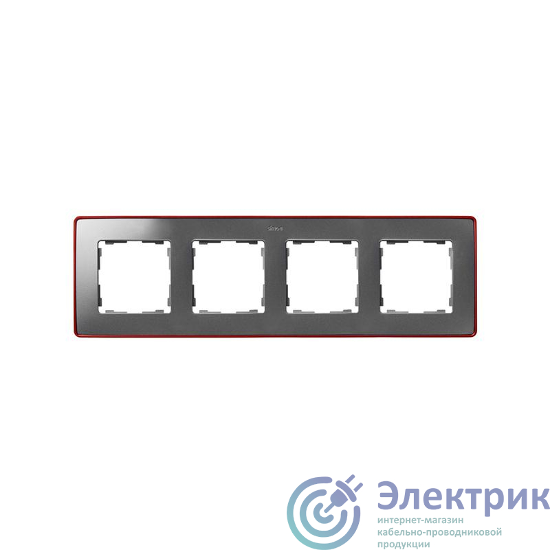 8201640-255 | Рамка 4-м Simon82 Detail холодный алюм.; основание красн. Simon