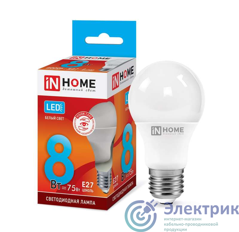 Лампа светодиодная LED-A60-VC 8Вт грушевидная 4000К нейтр. бел. E27 760лм 230В IN HOME 4690612024028