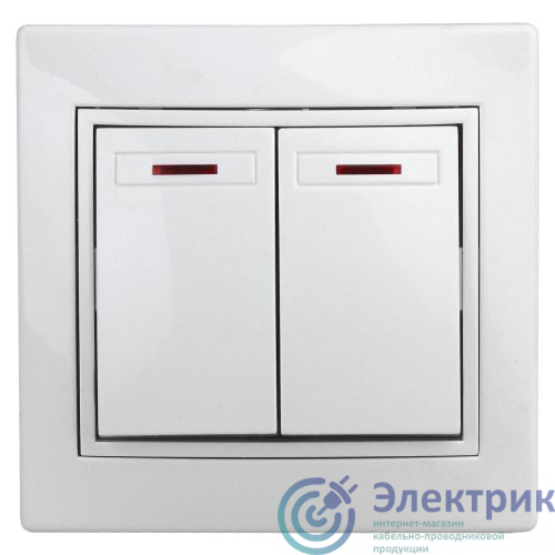 Б0038826 | Выключатель 2-кл. СП Plano 10А IP20 1Э-105-01 250В с подсветкой бел. Intro