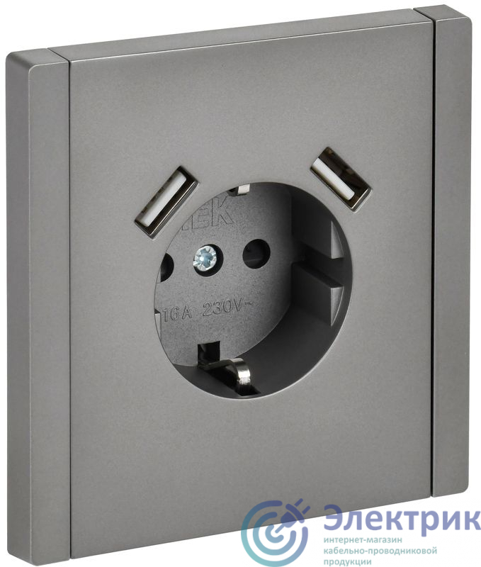 FP-R14-16-U21-D31-K46 | Розетка FORTE&PIANO FP545 16А USB A+A 3.1А с заземл. защ. шторки винт. крепл. сталь IEK 
