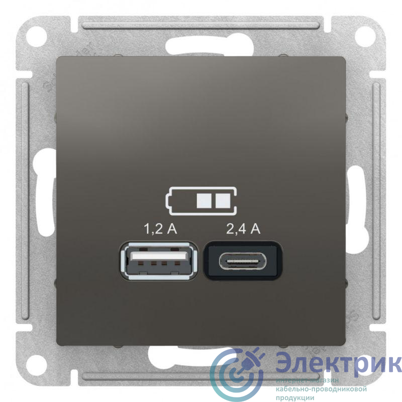 Розетка USB AtlasDesign тип A+C 5В/2.4А 2х5В/1.2А механизм сталь SE ATN000939