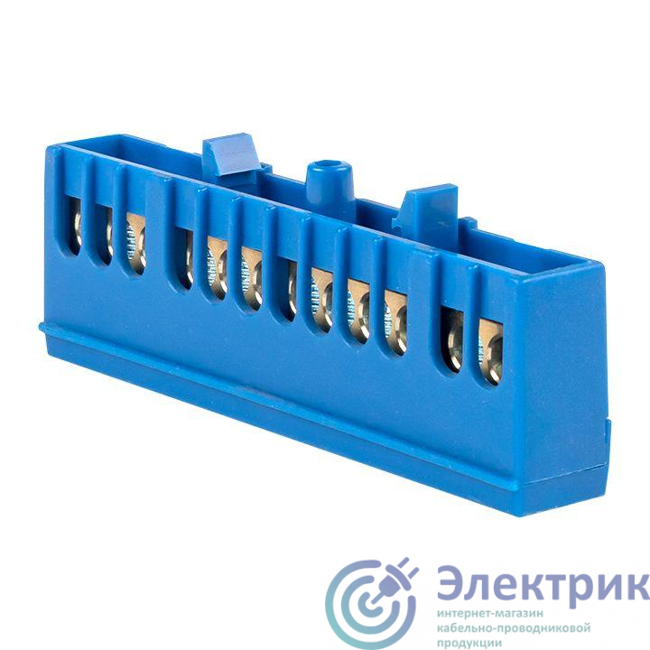 Шина нулевая N 6х9 12 отверстий синий изолированный корпус на DIN-рейку латунь PROxima EKF sn0-63-12-ib
