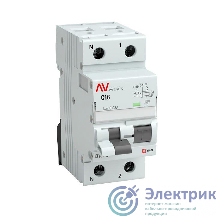Выключатель автоматический дифференциального тока 2п (1P+N) D 25А 100мА тип A 6кА DVA-6 Averes EKF rcbo6-1pn-25D-100-a-av