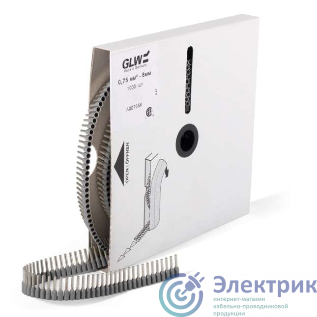 Лента наконечников НШВИ 0.75-8 GLW для электрич. аппаратов (уп.1000шт) КВТ 61594