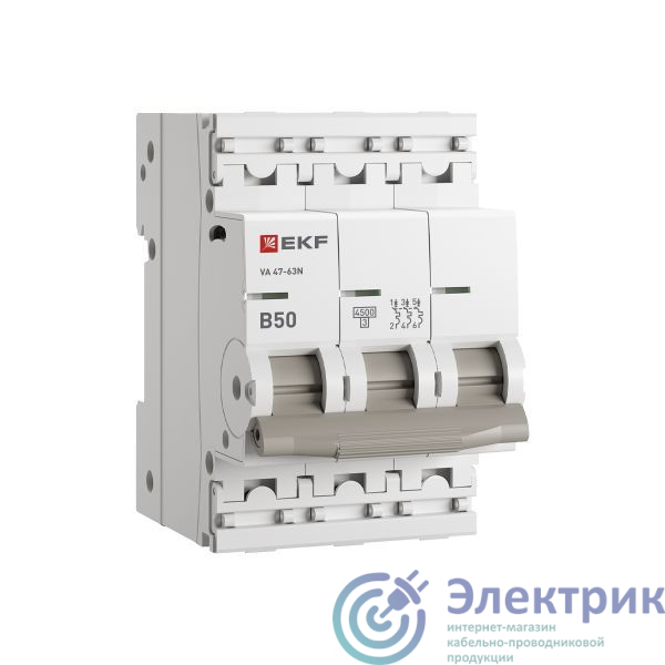 M634350B | Выключатель автоматический 3п B 50А 4.5кА ВА 47-63N PROxima EKF