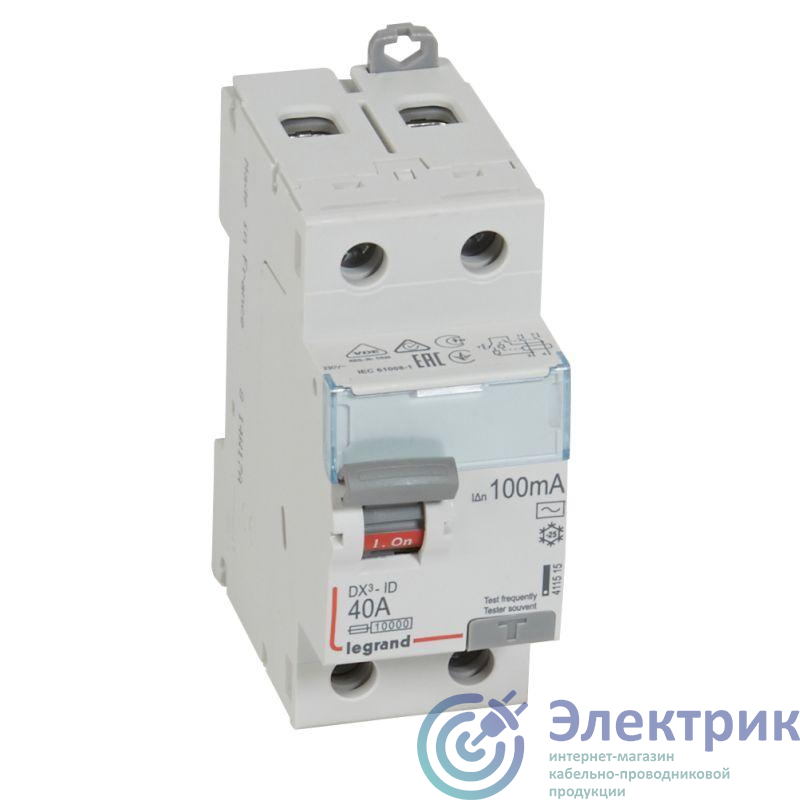 Выключатель дифференциального тока (УЗО) 2п 40А 100мА тип AC DX3 Leg 411515