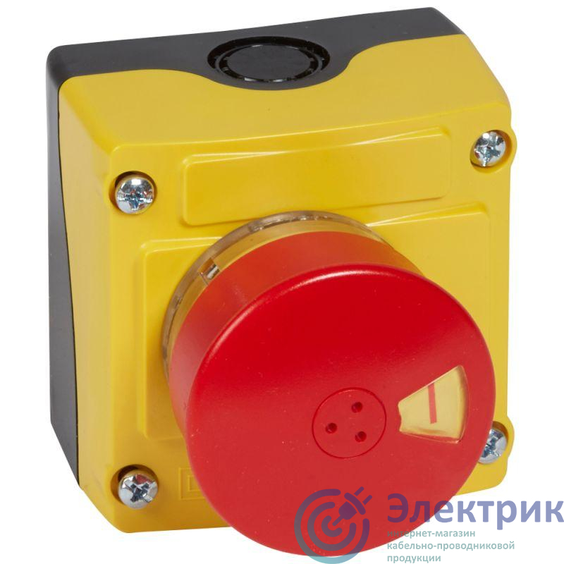 Пост кнопочный в сборе 1 кноп. аварийного откл. EN418 с визуал 54мм+НЗ желт. Osmoz Leg 024218