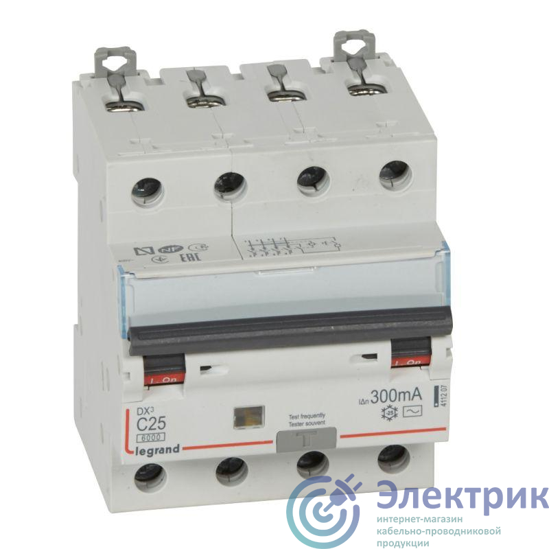 Выключатель автоматический дифференциального тока 4п C 25А 300мА тип AC 10кА DX3 4мод. Leg 411207