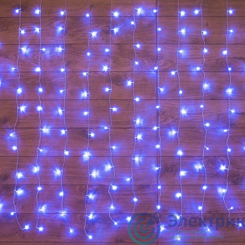 Гирлянда светодиодная "Светодиодный Дождь" 1.5х1м 96LED син. 8Вт 230В IP20 свечение с динамикой с контроллером провод прозр. Neon-Night 235-023