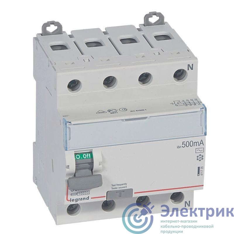 Выключатель дифференциального тока (УЗО) 4п 80А 500мА тип AC DX3 N справа Leg 411735