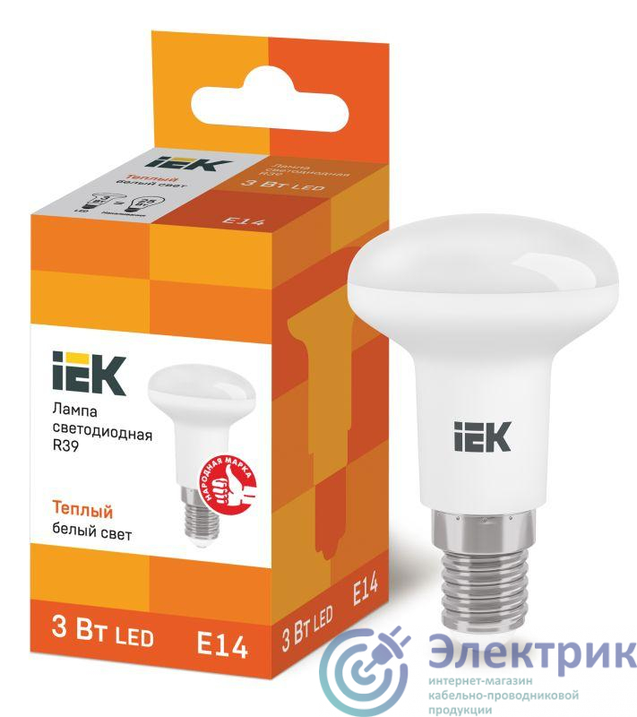 Лампа светодиодная Eco R39 3Вт 3000К тепл. бел. E14 270лм 230-240В IEK LLE-R39-3-230-30-E14