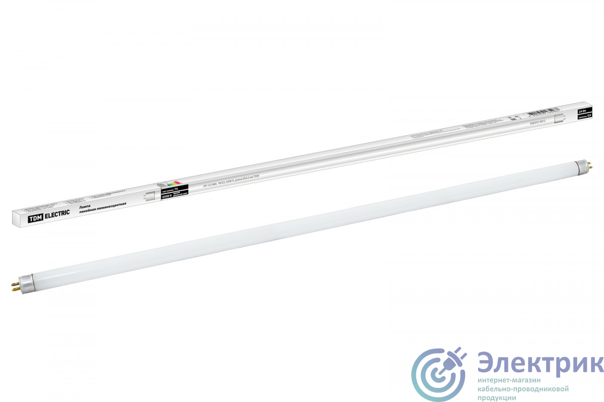 Лампа люминесцентная линейная двухцокольная ЛЛ-12/24Вт, T4/G5, 6500 К, длина 654.2мм TDM