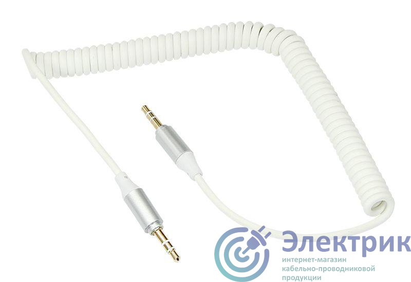 Кабель аудио AUX 3.5мм шнур спираль 1м бел. Rexant 18-4014