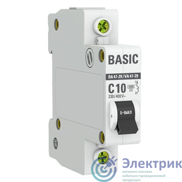 mcb4729-1-10C | Выключатель автоматический модульный 1п C 10А 4.5кА ВА 47-29 Basic EKF 