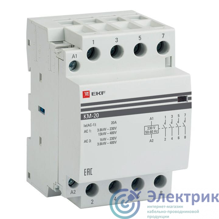 Контактор модульный КМ 20А 4NО (3 мод.) EKF km-3-20-40