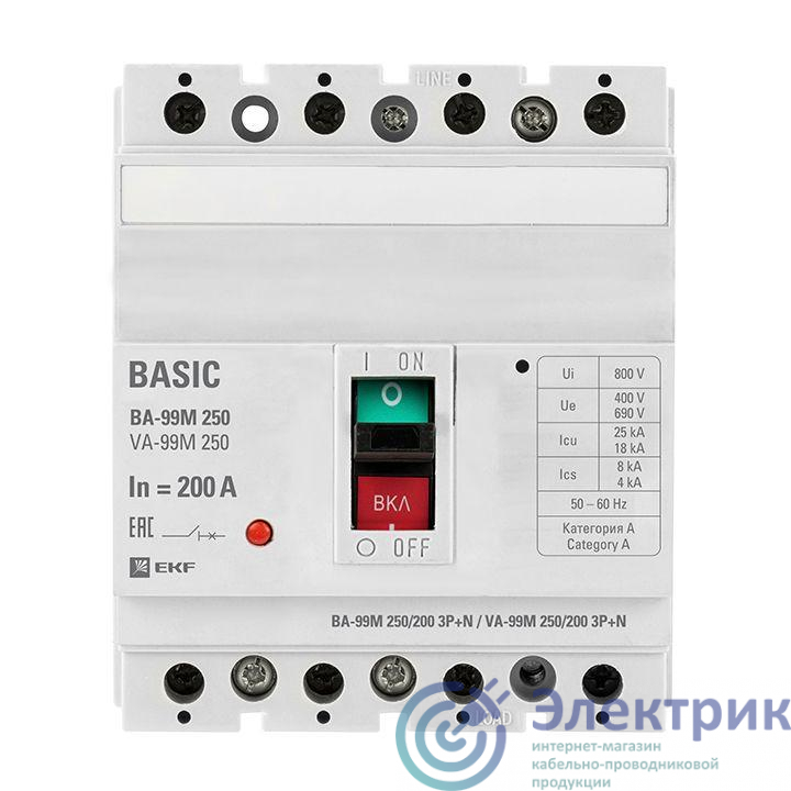 Выключатель автоматический 4п (3P+N) 250/200А 35кА ВА-99М PROxima EKF mccb99-250-200m-4P