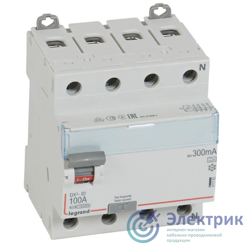 Выключатель дифференциального тока (УЗО) 4п 100А 300мА тип A DX3 N справа Leg 411783