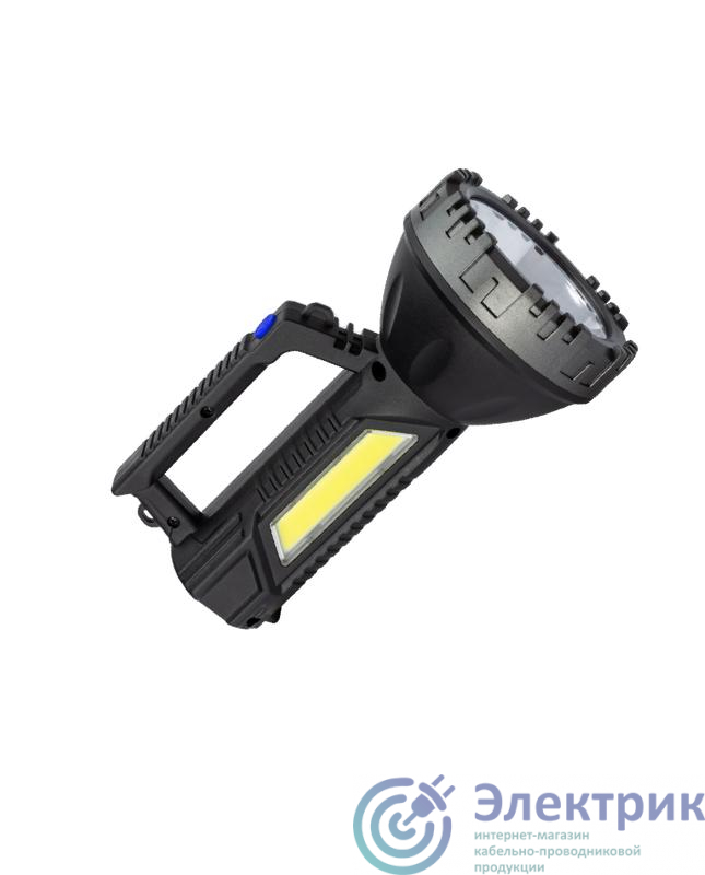 Фонарь-прожектор аккумуляторный ручной 3Вт LED+3Вт COB LED Li-ion 18650 1200мА.ч корпус ABS-пластик индикатор уровня заряда USB-шнур плечевой ремешок КОСМОС KOC904Lit