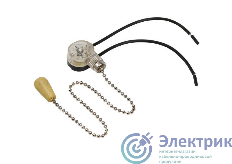 Выключатель для настенного светильника с проводом и деревянным наконечником silver (пакет боб) Rexant 32-0103