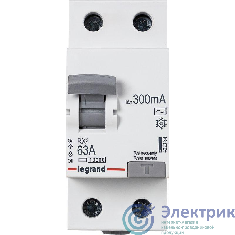 Выключатель дифференциального тока (УЗО) 2п 63А 300мА тип AC RX3 Leg 402034