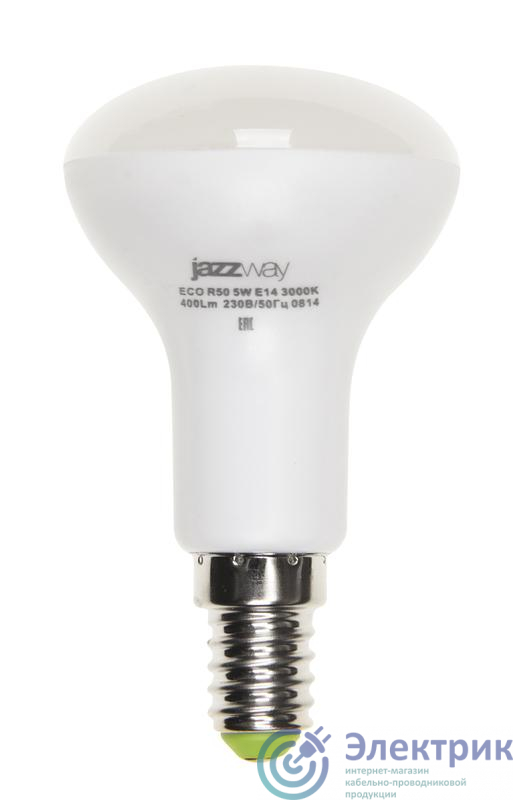 Лампа светодиодная PLED-ECO 5Вт R50 рефлектор матовая 3000К тепл. бел. E14 400лм 230В 50Гц JazzWay 1037015A