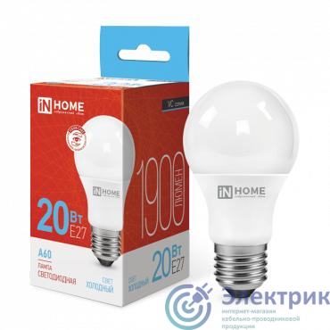 Лампа светодиодная LED-A60-VC 20Вт грушевидная 6500К холод. бел. E27 1900лм 230В IN HOME 4690612020310
