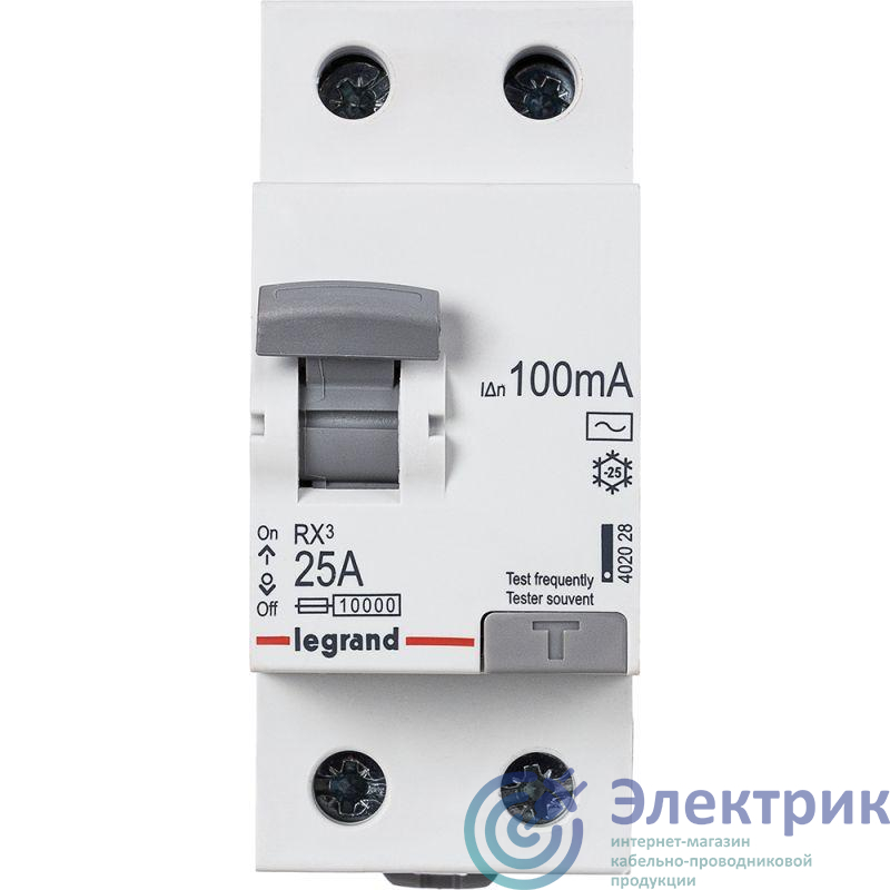 Выключатель дифференциального тока (УЗО) 2п 25А 100мА тип AC RX3 Leg 402028