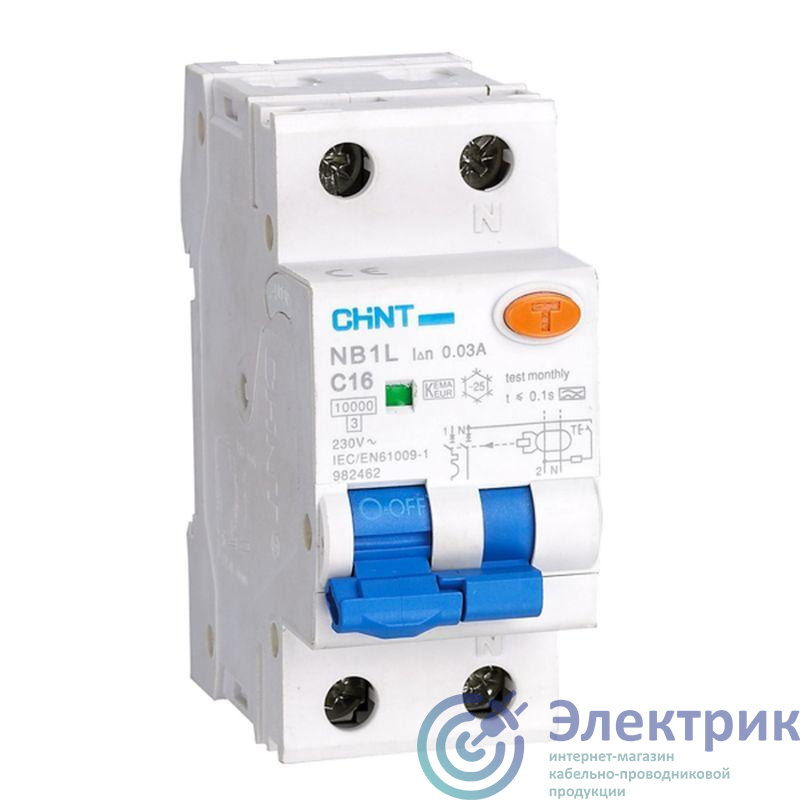Выключатель автоматический дифференциального тока 1п+N C 20А 30мА тип AC 10кА NB1L (36мм) (R) CHINT 203108