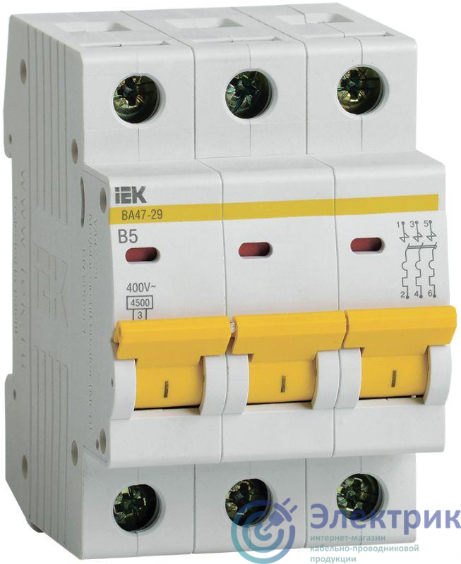 Выключатель автоматический модульный 3п B 5А 4.5кА ВА47-29 KARAT IEK MVA20-3-005-B