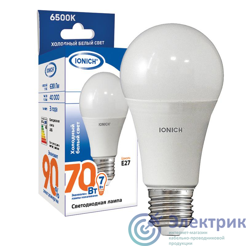Лампа светодиодная ILED-SMD2835-A60-11-990-220-6.5-E27 IONICH 1559