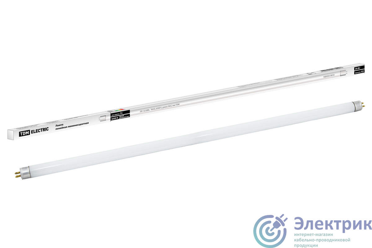 Лампа люминесцентная линейная двухцокольная ЛЛ-12/20Вт, T4/G5, 6500 К, длина 565.2мм TDM