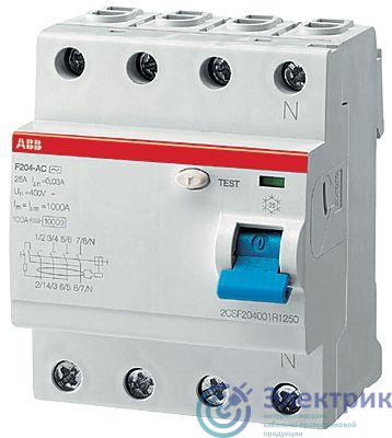 Выключатель дифференциального тока (УЗО) 4п 63А 30мА тип A F204 ABB 2CSF204101R1630