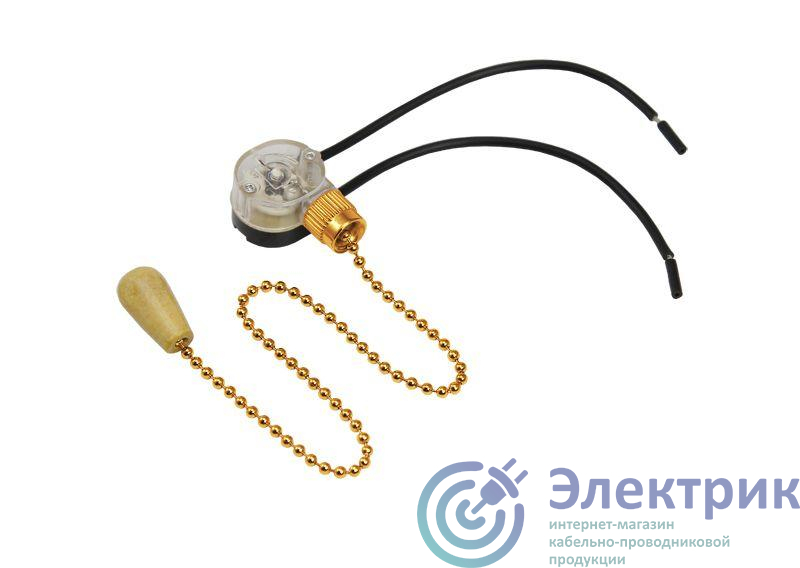 Выключатель для настенного светильника с проводом и деревянным наконечником gold Rexant 32-0104