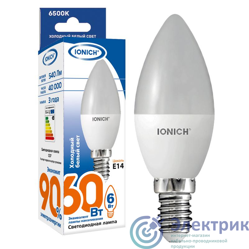 Лампа светодиодная ILED-SMD2835-C37-6-540-220-6.5-E14 (1118) IONICH 1530