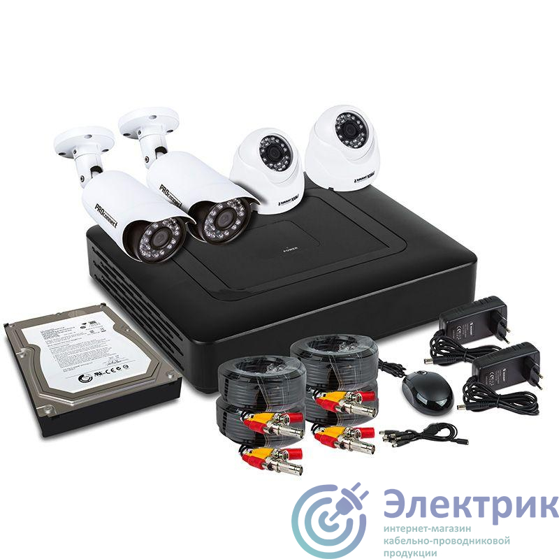 Комплект видеонаблюдения 2 внутр. камеры 2 наружн. камеры Full HD (с жестк. диском 1T) PROCONNECT 45-0416