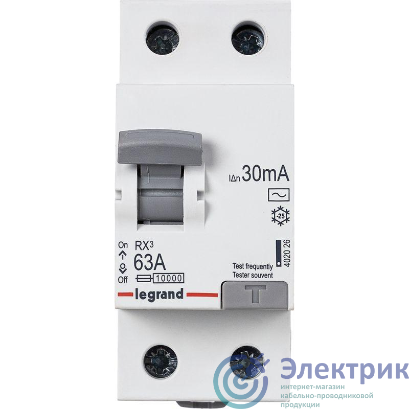 Выключатель дифференциального тока (УЗО) 2п 63А 30мА тип AC RX3 Leg 402026