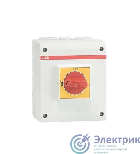 Рубильник OTP32BA4M 2хM25+M16 красн/желт. рукоятка в боксе ABB 1SCA022459R6780