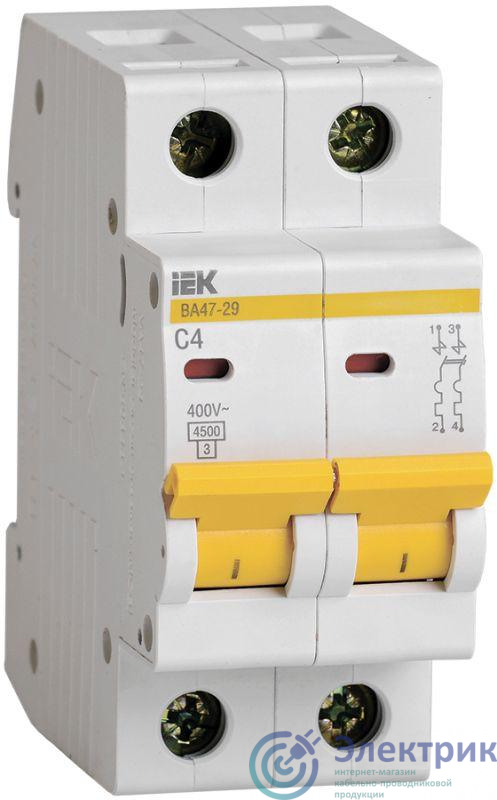 Выключатель автоматический модульный 2п C 4А 4.5кА ВА47-29 KARAT IEK MVA20-2-004-C