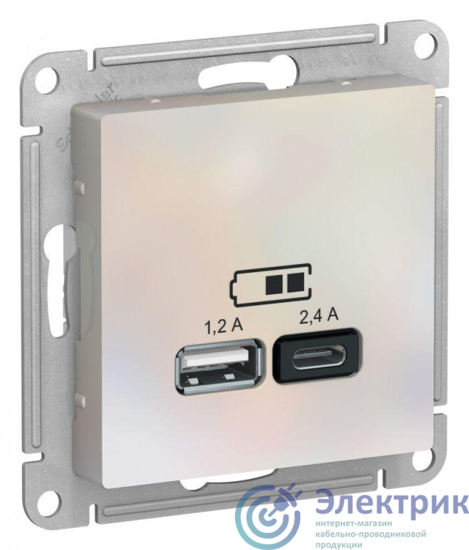 Розетка USB AtlasDesign тип A+C 5В/2.4А 2х5В/1.2А механизм жемчуж. SE ATN000439