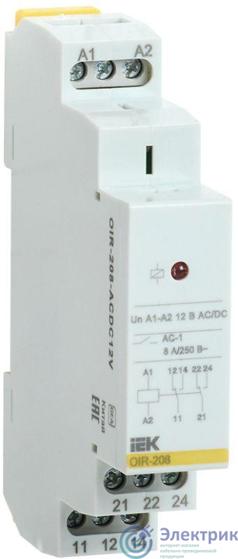 Реле промежуточное OIR 2 конт. (8А) 12В AC/DC IEK OIR-208-ACDC12V
