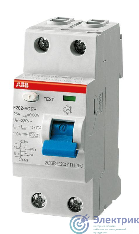 Выключатель дифференциального тока (УЗО) 2п 16А 10мА тип A F202 ABB 2CSF202101R0160