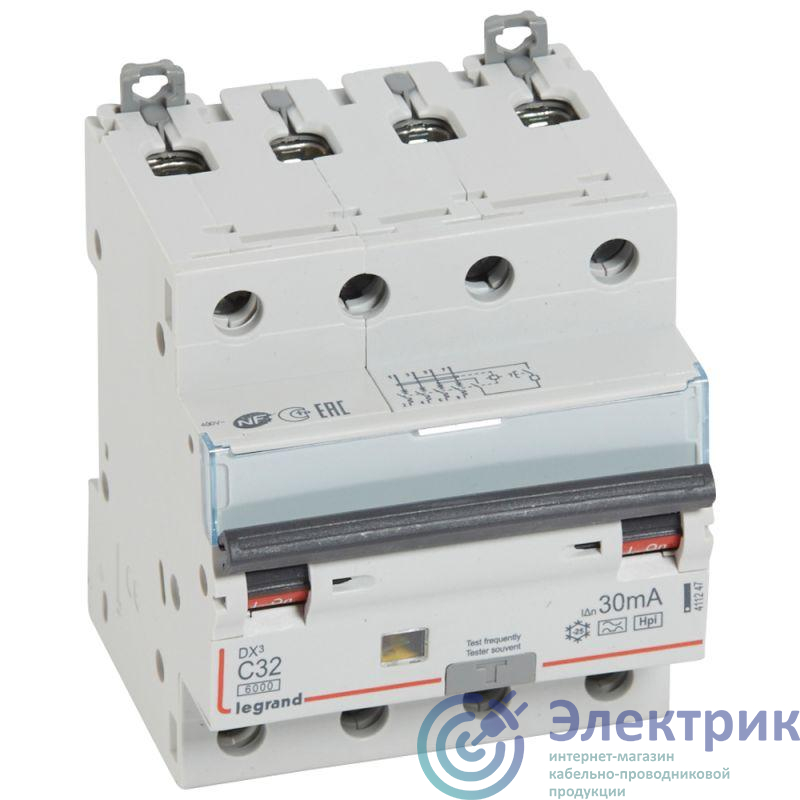 Выключатель автоматический дифференциального тока 4п C 32А 30мА F 6кА DX3 F Leg 411247
